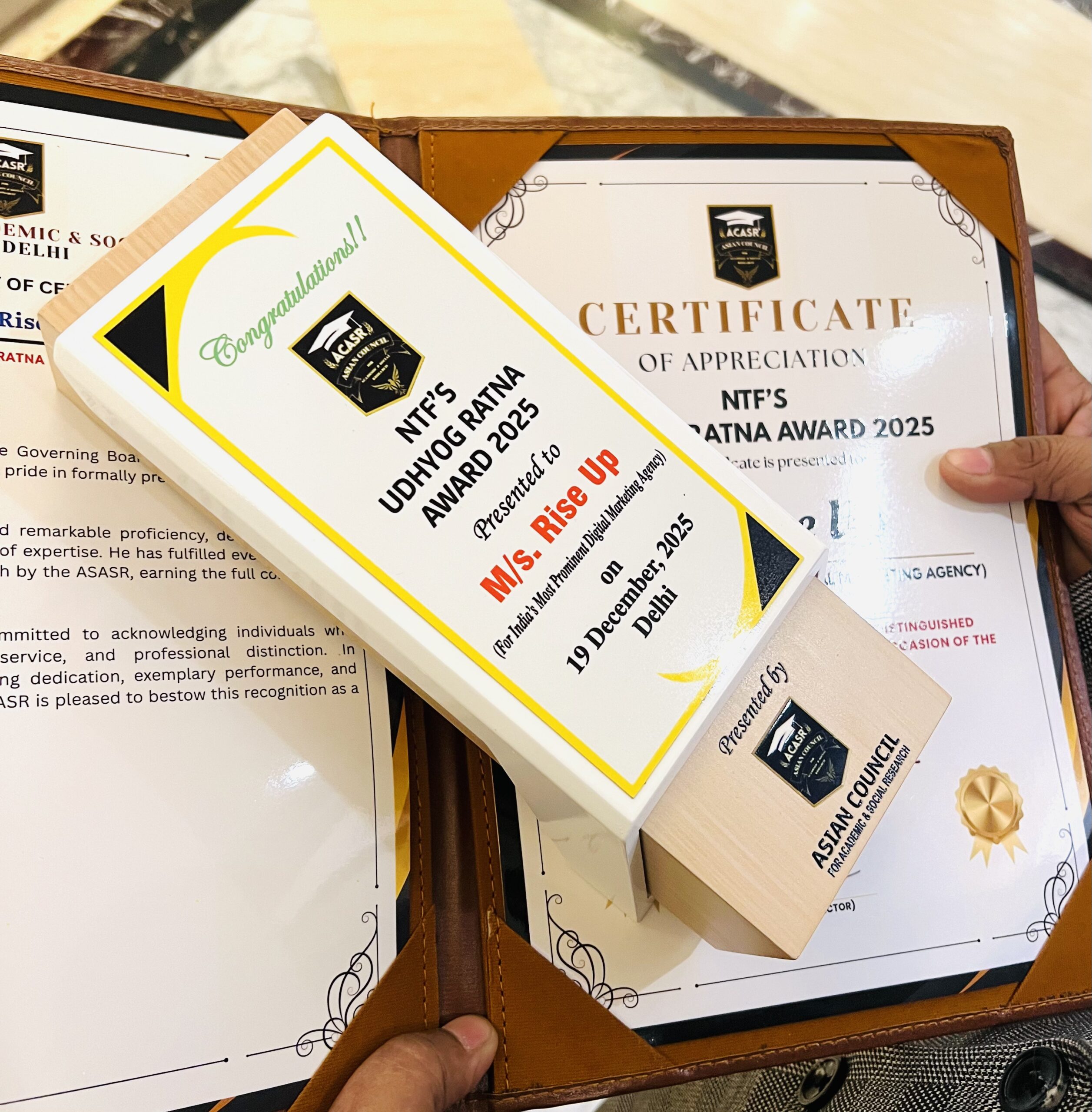 Udyog Ratna Award Certificate